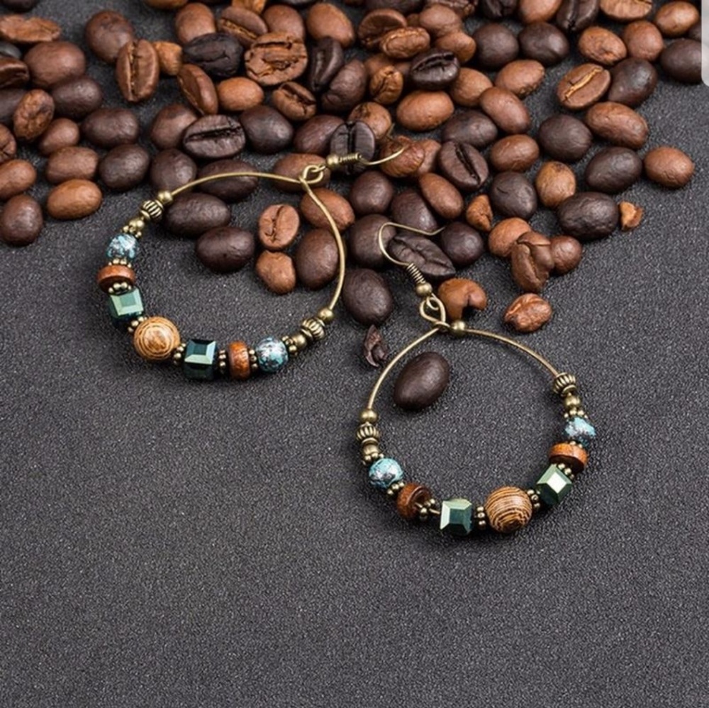 Boho Beads and Crystal Earrings NWOT